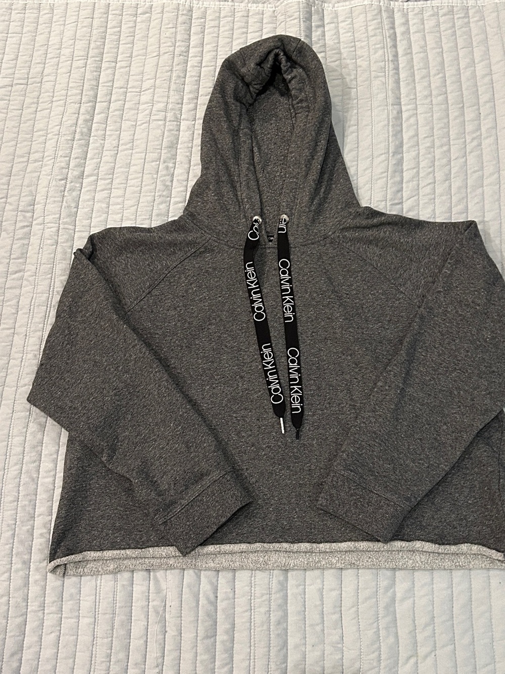 Calvin Klein Women's Charcoal Hooded Pullover with Logo Drawstrings